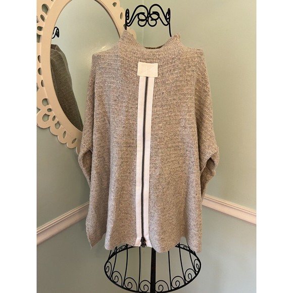 Free People Cream Arctic Fox Mock Neck Zip Back Oversized Wool Blend Sweater S - Picture 8 of 8